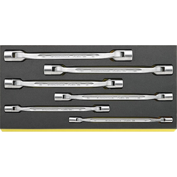 Flexi-joint Wrenchs i.TCS inlay No.TCS 29/6, 8X9-18X19 MM 1/3-tray6-pcs.